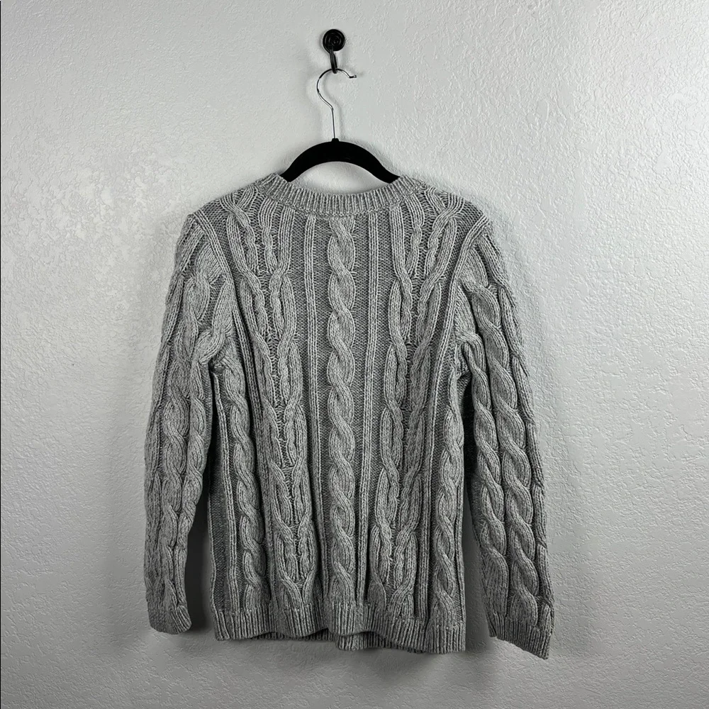 J Jill Wearever Collection Sweater Woman Size L Gray Round Neck Ribbon Fisherman - Picture 7 of 8